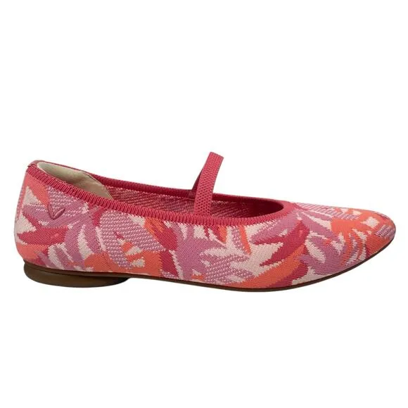 Vivaia Almond Toe Mary Jane Ballet Flats Coral Tropical Print Size 37.5/ 7