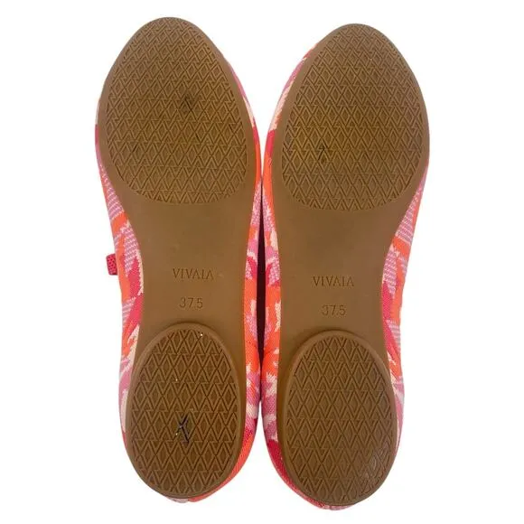Vivaia Almond Toe Mary Jane Ballet Flats Coral Tropical Print Size 37.5/ 7