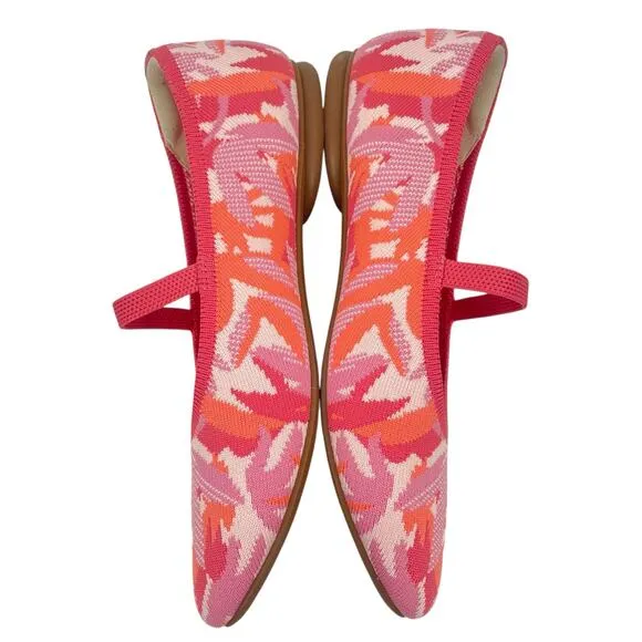 Vivaia Almond Toe Mary Jane Ballet Flats Coral Tropical Print Size 37.5/ 7