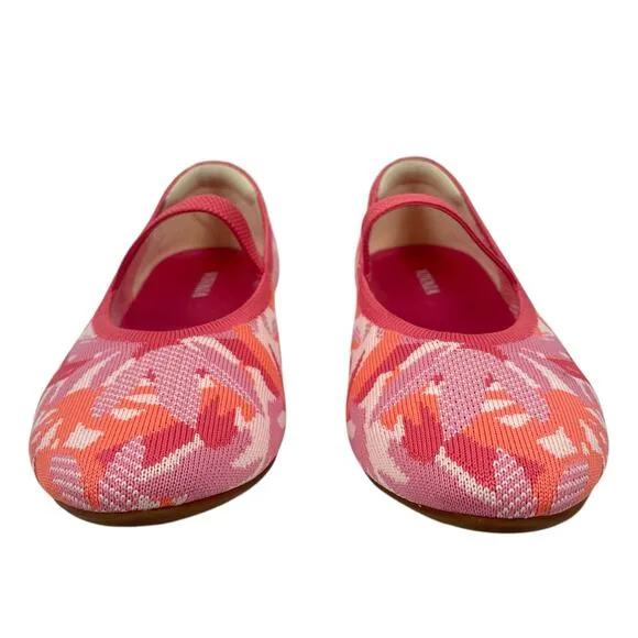 Vivaia Almond Toe Mary Jane Ballet Flats Coral Tropical Print Size 37.5/ 7