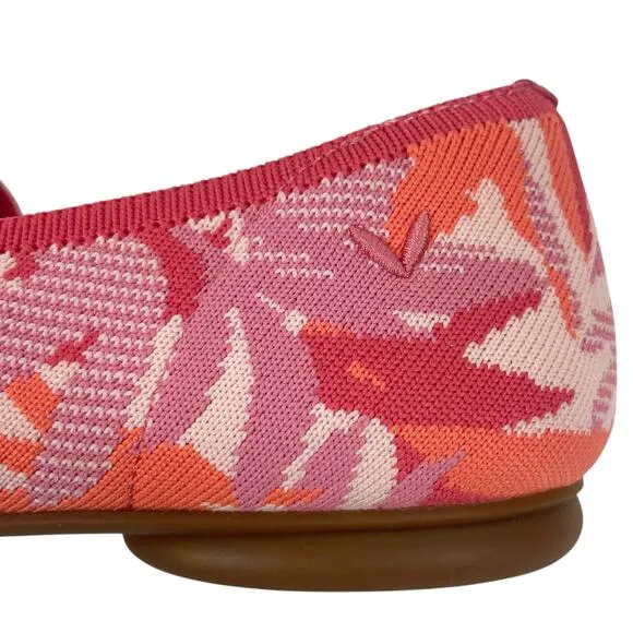 Vivaia Almond Toe Mary Jane Ballet Flats Coral Tropical Print Size 37.5/ 7
