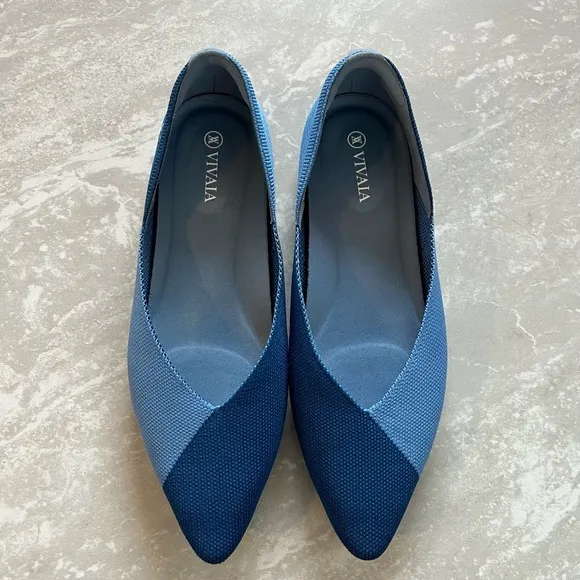 Vivaia Pointed-Toe V-Cut Flats (Valencia 2.0)- Colorblock Blue