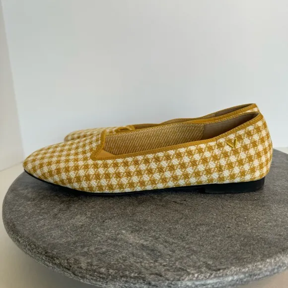 Vivaia Sylvia Yellow Square Toe Gingham Plaid Flats Loafers 38.5