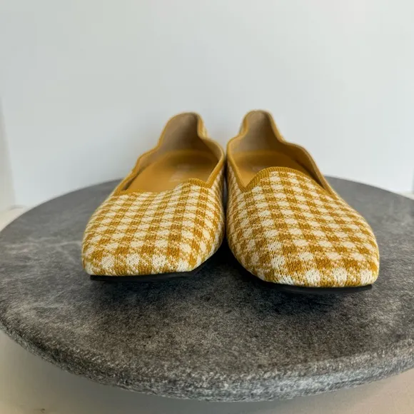 Vivaia Sylvia Yellow Square Toe Gingham Plaid Flats Loafers 38.5