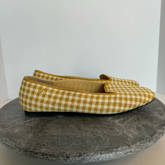 Vivaia Sylvia Yellow Square Toe Gingham Plaid Flats Loafers 38.5