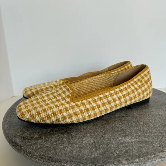 Vivaia Sylvia Yellow Square Toe Gingham Plaid Flats Loafers 38.5