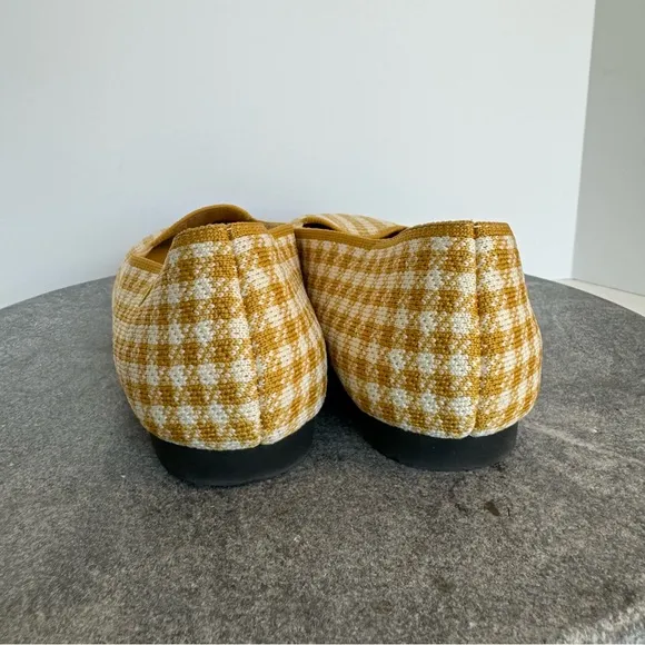 Vivaia Sylvia Yellow Square Toe Gingham Plaid Flats Loafers 38.5