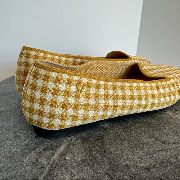 Vivaia Sylvia Yellow Square Toe Gingham Plaid Flats Loafers 38.5