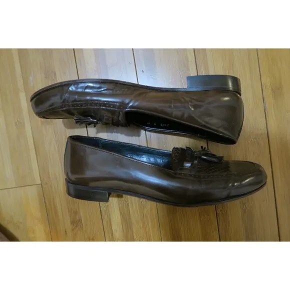 VTG Bally Brown Leather Tassel Dress Loafers Woven Toe Men's 9 M Made in Italy