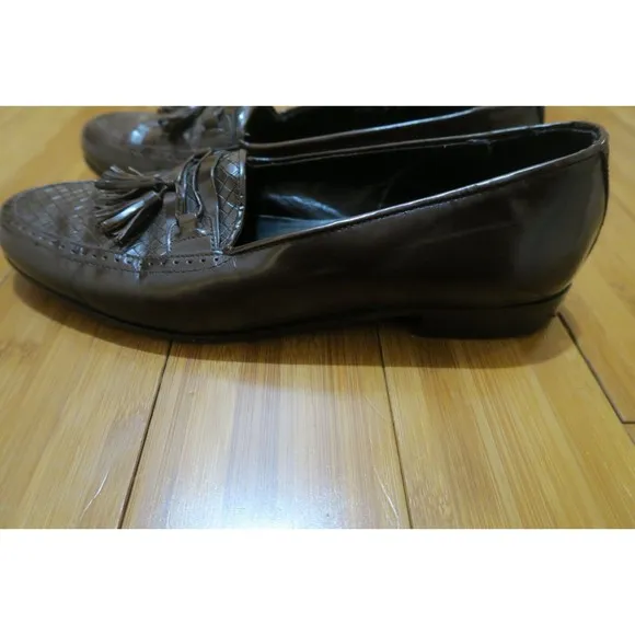 VTG Bally Brown Leather Tassel Dress Loafers Woven Toe Men's 9 M Made in Italy