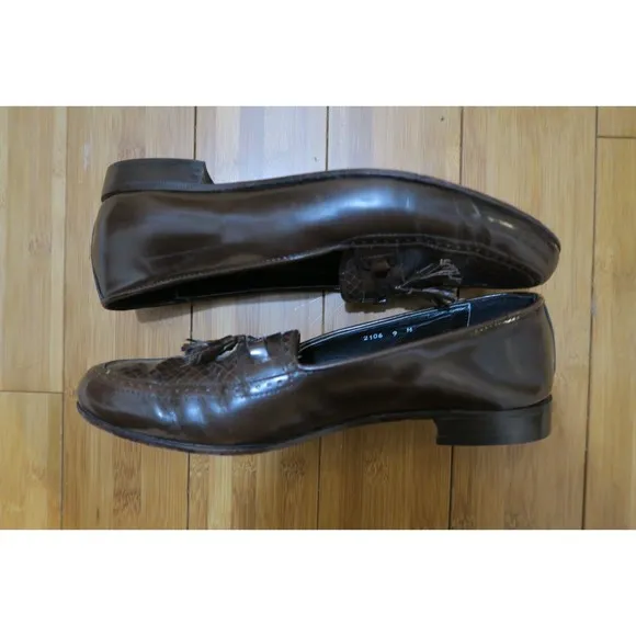 VTG Bally Brown Leather Tassel Dress Loafers Woven Toe Men's 9 M Made in Italy