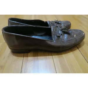 VTG Bally Brown Leather Tassel Dress Loafers Woven Toe Men's 9 M Made in Italy