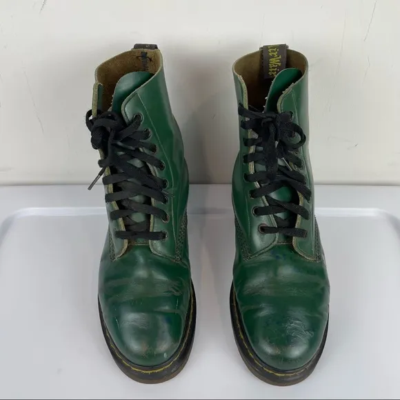 Vtg Doc Martens Made in England Forest Green Combat Boots Sz 5 UK Grunge