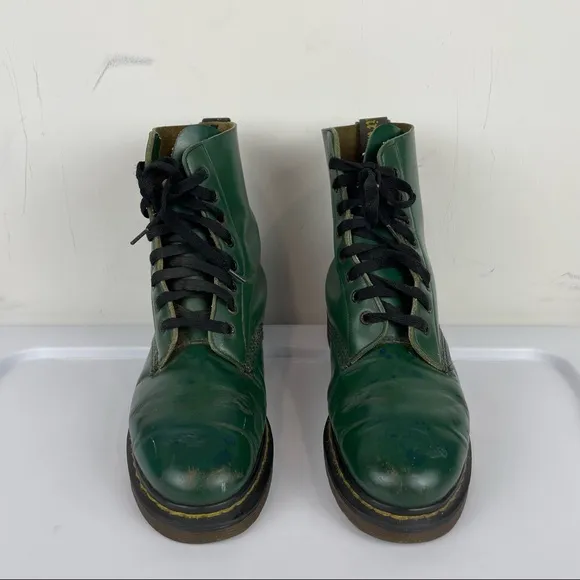 Vtg Doc Martens Made in England Forest Green Combat Boots Sz 5 UK Grunge