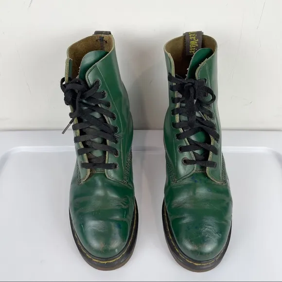 Vtg Doc Martens Made in England Forest Green Combat Boots Sz 5 UK Grunge