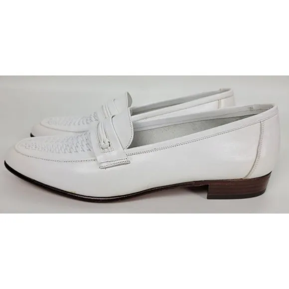Vtg Florsheim Mens‎ White Woven Leather Loafers Italy 10 C