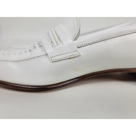 Vtg Florsheim Mens‎ White Woven Leather Loafers Italy 10 C