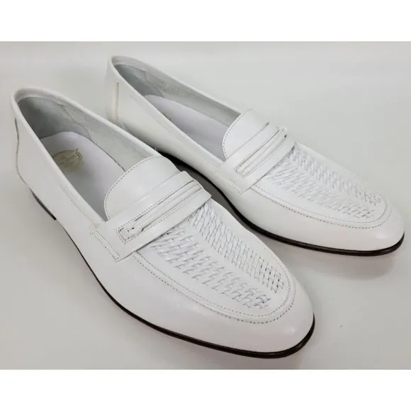 Vtg Florsheim Mens‎ White Woven Leather Loafers Italy 10 C