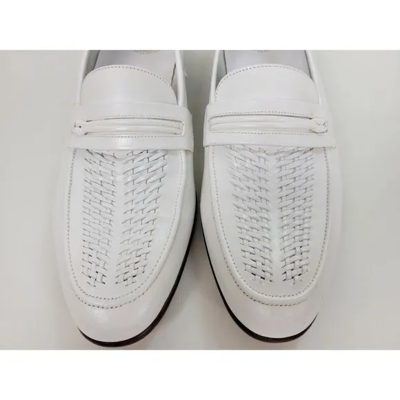 Vtg Florsheim Mens‎ White Woven Leather Loafers Italy 10 C