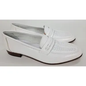 Vtg Florsheim Mens‎ White Woven Leather Loafers Italy 10 C