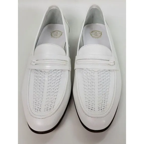 Vtg Florsheim Mens‎ White Woven Leather Loafers Italy 10 C
