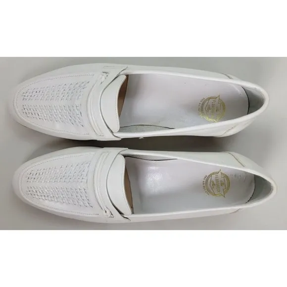 Vtg Florsheim Mens‎ White Woven Leather Loafers Italy 10 C