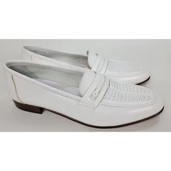 Vtg Florsheim Mens‎ White Woven Leather Loafers Italy 10 C