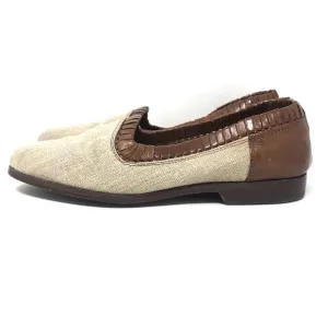 VTG Italian Artisan Leather Linen Loafers Mens Size 7.5 Slip On Stracam Shoes