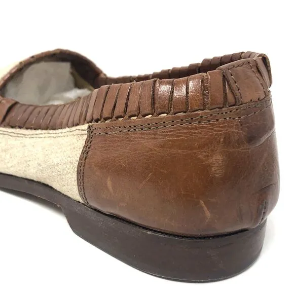 VTG Italian Artisan Leather Linen Loafers Mens Size 7.5 Slip On Stracam Shoes