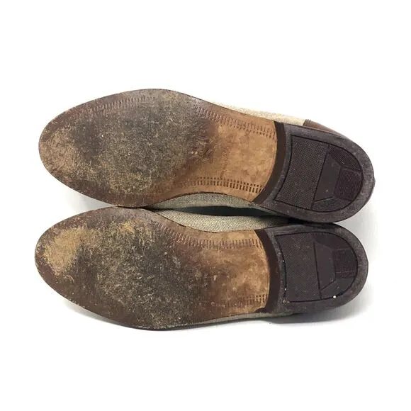 VTG Italian Artisan Leather Linen Loafers Mens Size 7.5 Slip On Stracam Shoes