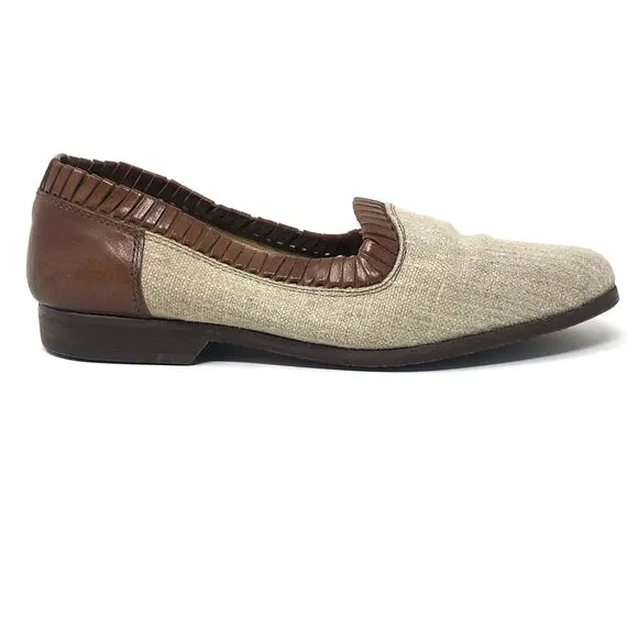 VTG Italian Artisan Leather Linen Loafers Mens Size 7.5 Slip On Stracam Shoes
