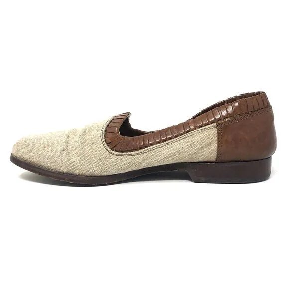 VTG Italian Artisan Leather Linen Loafers Mens Size 7.5 Slip On Stracam Shoes