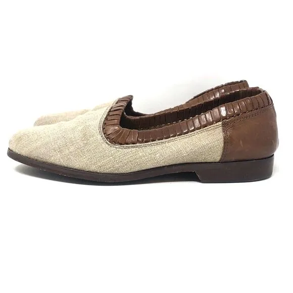VTG Italian Artisan Leather Linen Loafers Mens Size 7.5 Slip On Stracam Shoes