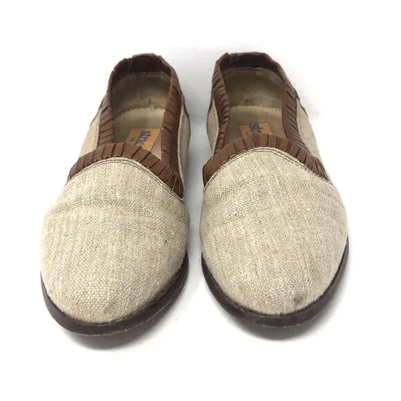VTG Italian Artisan Leather Linen Loafers Mens Size 7.5 Slip On Stracam Shoes