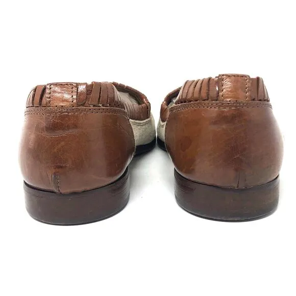 VTG Italian Artisan Leather Linen Loafers Mens Size 7.5 Slip On Stracam Shoes