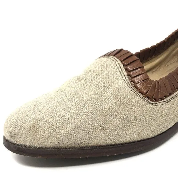 VTG Italian Artisan Leather Linen Loafers Mens Size 7.5 Slip On Stracam Shoes