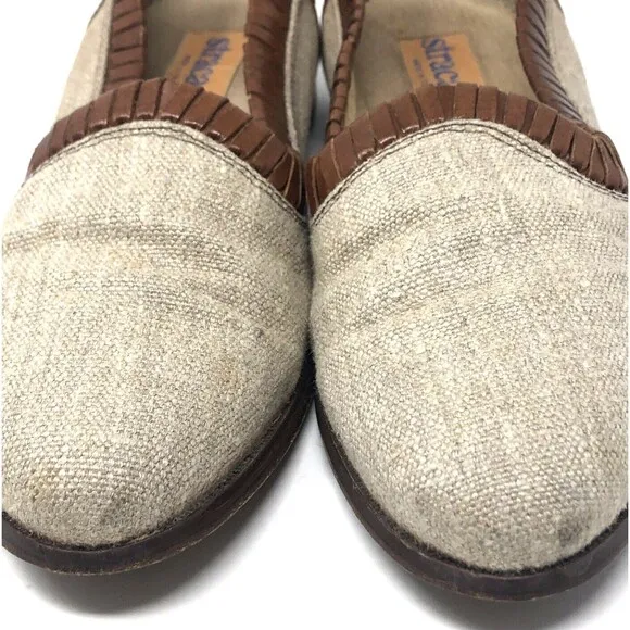 VTG Italian Artisan Leather Linen Loafers Mens Size 7.5 Slip On Stracam Shoes