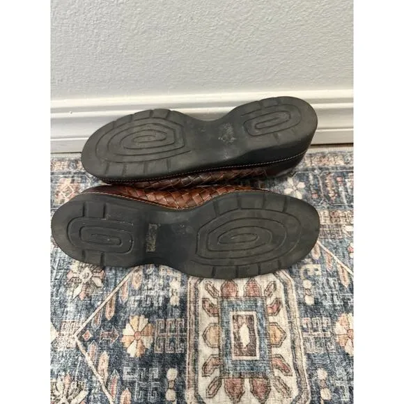VTG SESTO MEUCCI Wms Brown Leather Loafers Woven Vamp Quiet Luxury Italy Sz 7.5