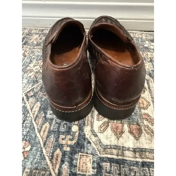 VTG SESTO MEUCCI Wms Brown Leather Loafers Woven Vamp Quiet Luxury Italy Sz 7.5