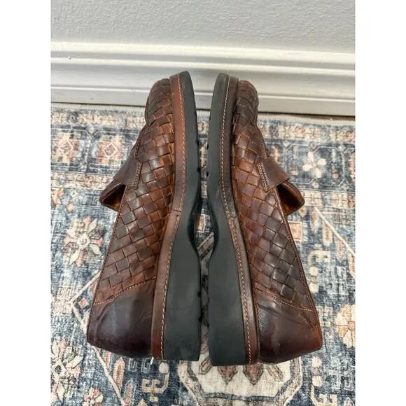 VTG SESTO MEUCCI Wms Brown Leather Loafers Woven Vamp Quiet Luxury Italy Sz 7.5