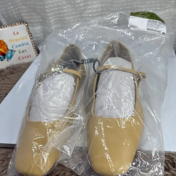 (W2) Zara leather ballet flats, dark beige, new size 8 and 9, Mary Jane style