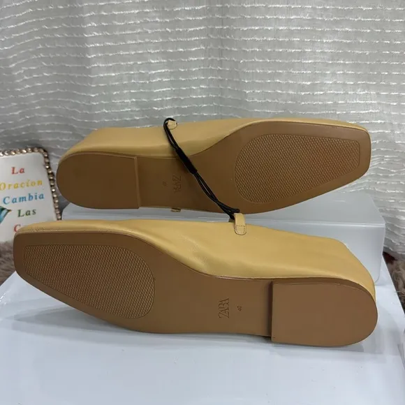 (W2) Zara leather ballet flats, dark beige, new size 8 and 9, Mary Jane style