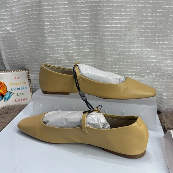 (W2) Zara leather ballet flats, dark beige, new size 8 and 9, Mary Jane style