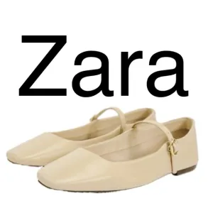 (W2) Zara leather ballet flats, dark beige, new size 8 and 9, Mary Jane style
