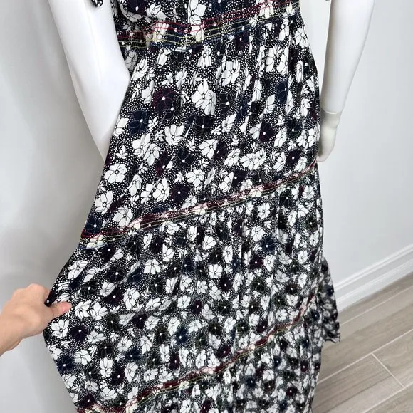 WARM Clothing Big Love Floral Print Tie Strap Tiered Maxi Dress Size 2/M
