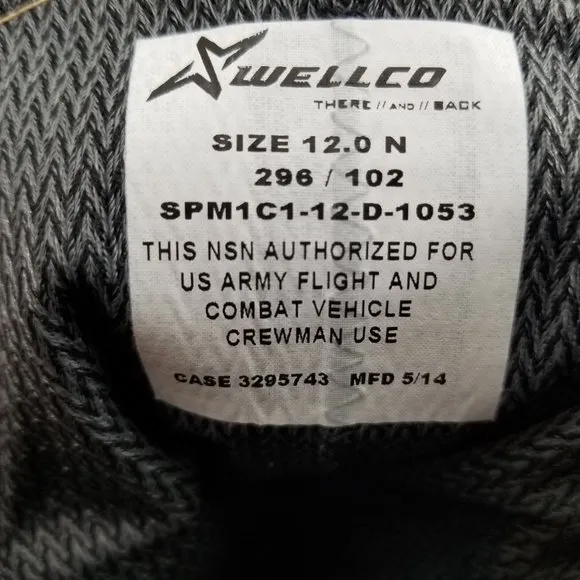 Wellco Tan Boots  SPM1C1-12-D-1053 US Army Flight Combat Vehicle Crew Size 12N