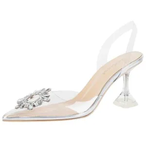 Wet Kiss Clear Crystal Rhinestones Pointed Toe High Heels Shoes Sandals Size 9.5