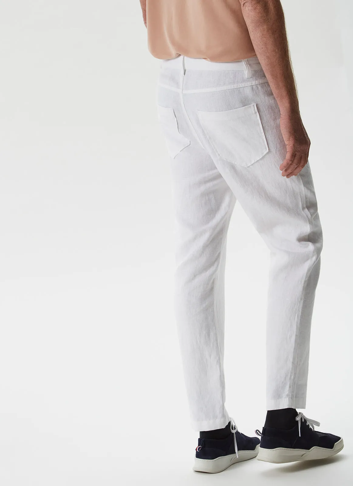 White 100% Linen Trousers With Five Pockets