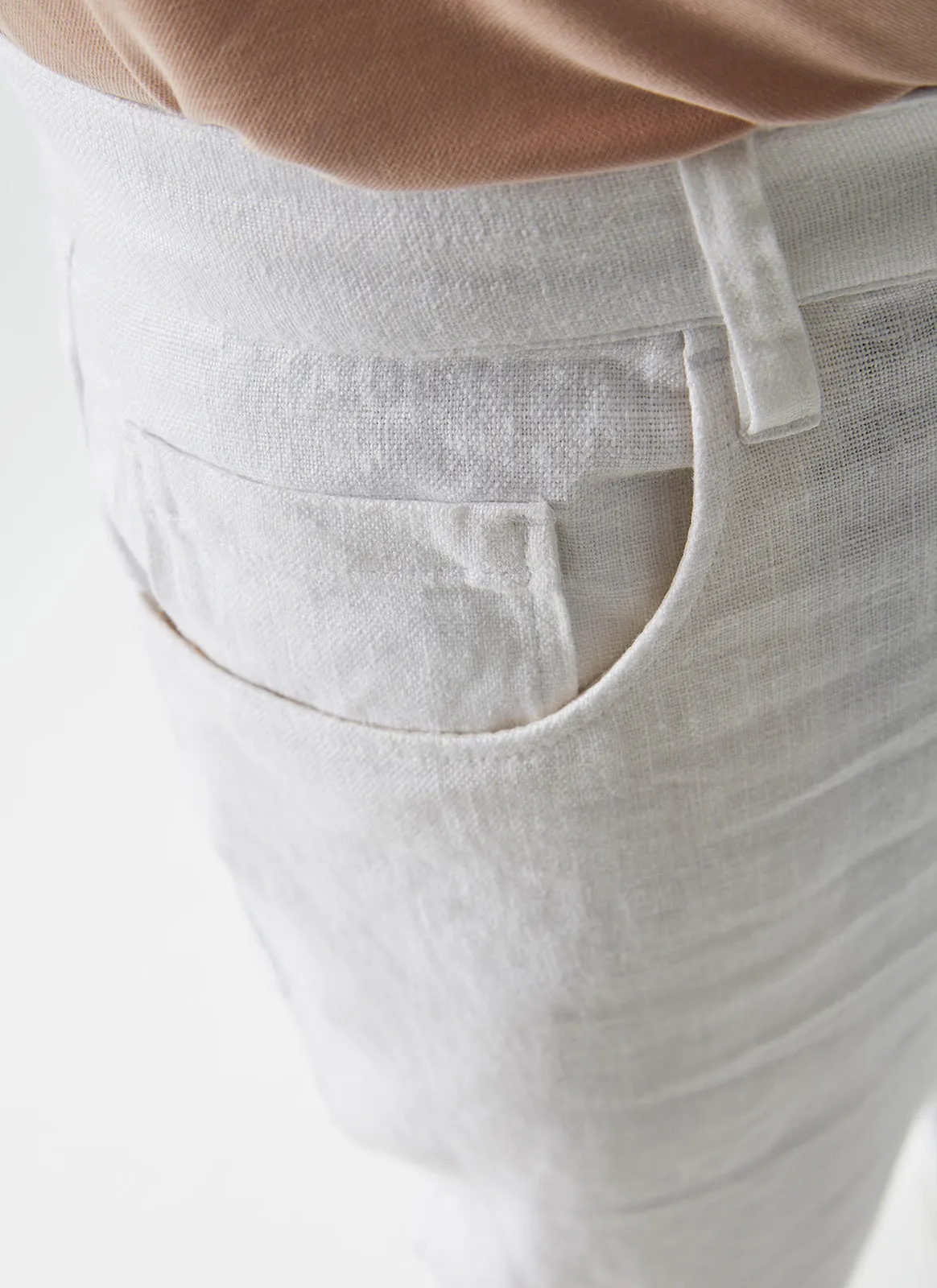 White 100% Linen Trousers With Five Pockets