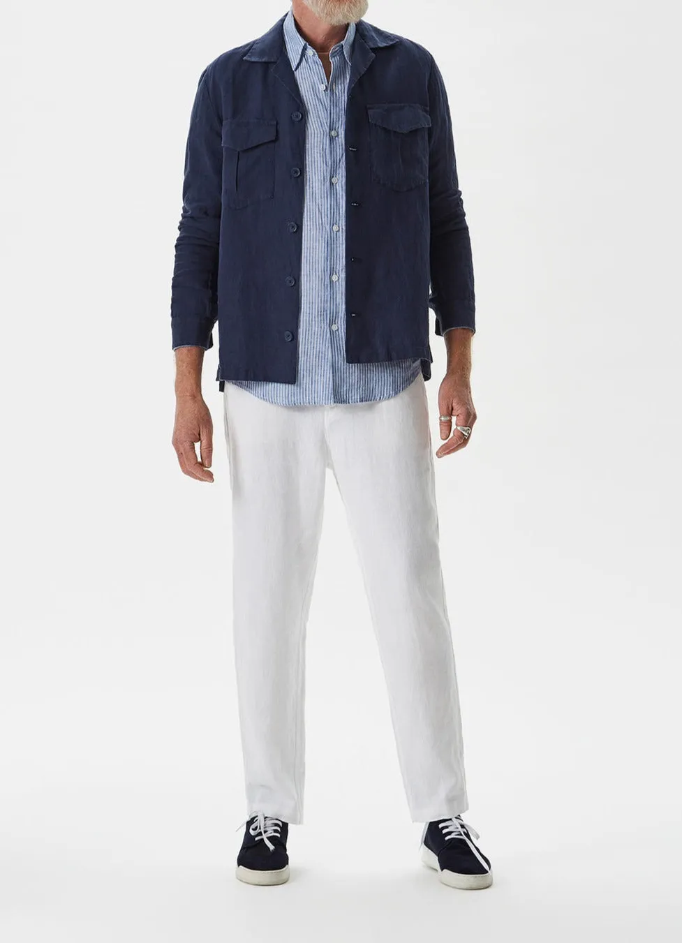 White 100% Linen Trousers With Five Pockets
